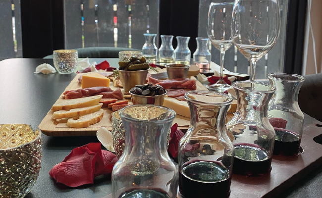 Red Wine Carafes with Charcuterie Board